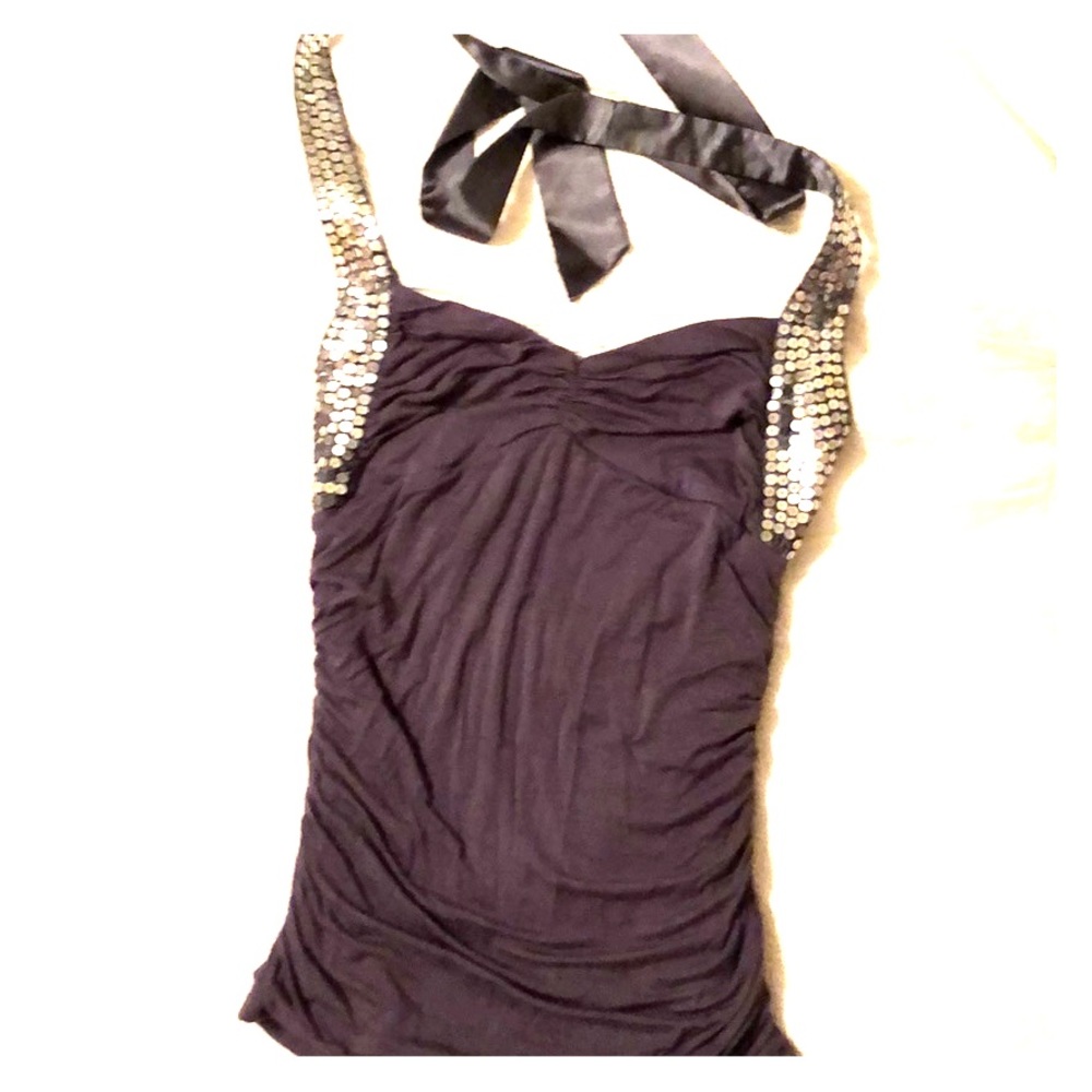Embellished tie around neck tank